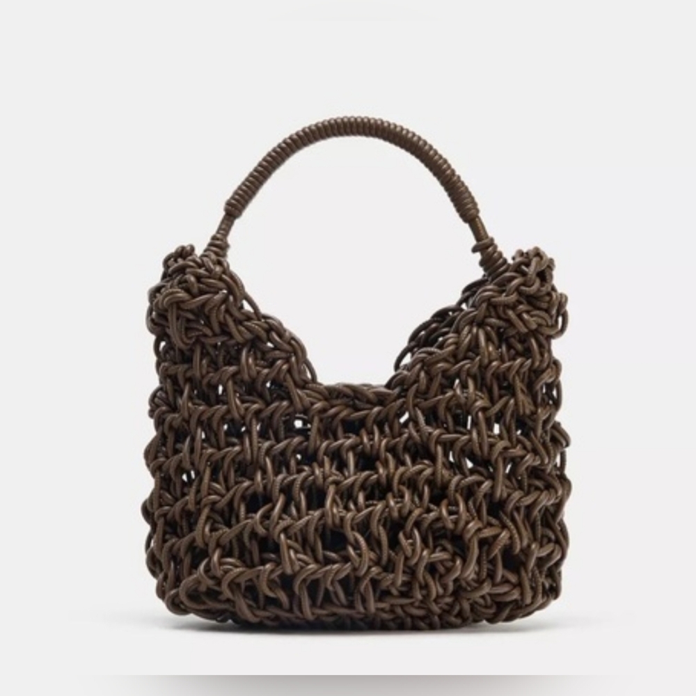 Zara Chocolate Brown Braided Shoulder Bag - Picture 5 of 11